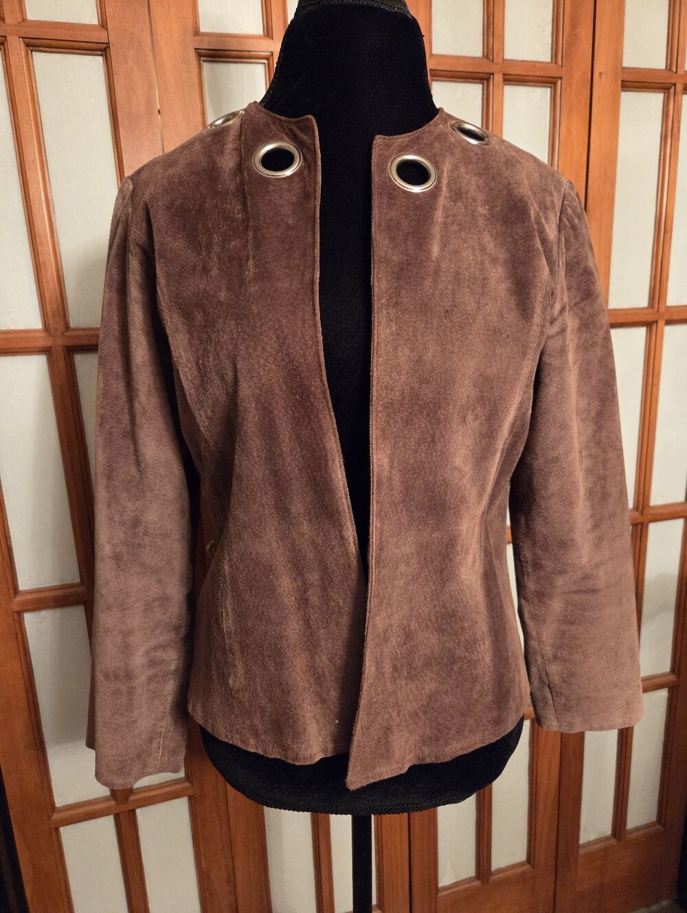Vintage Women's Brown Suede Open-Front Jacket By Sophie Chang, Sz 10